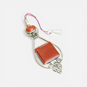 Carnelian Pendant 925 Sterling Silver Modern Abstract Statement Jewelry